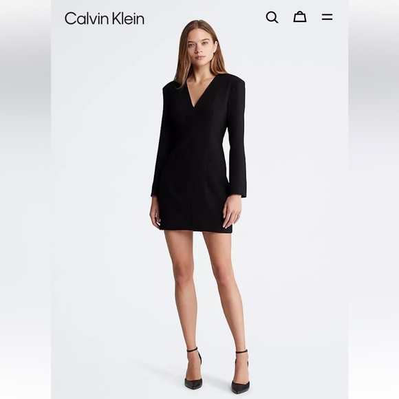 Calvin Klein Black Long Sleeve V-Neck Sheath Dress - Picture 1 of 12